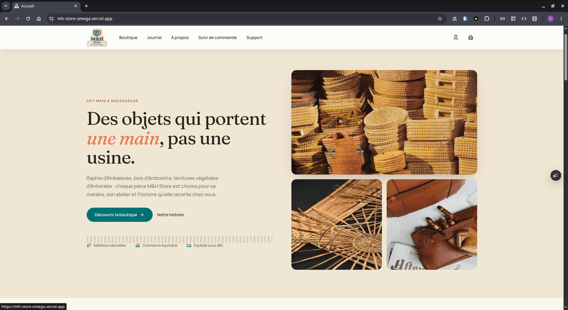 Collection de produits du site M&H Store