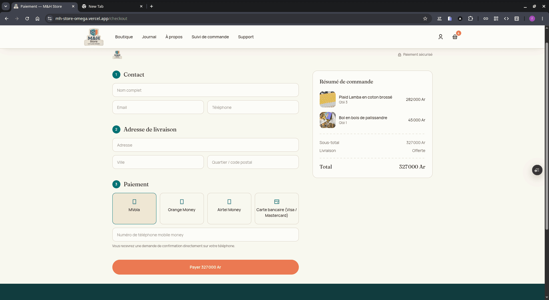 Interface de M&H Store
